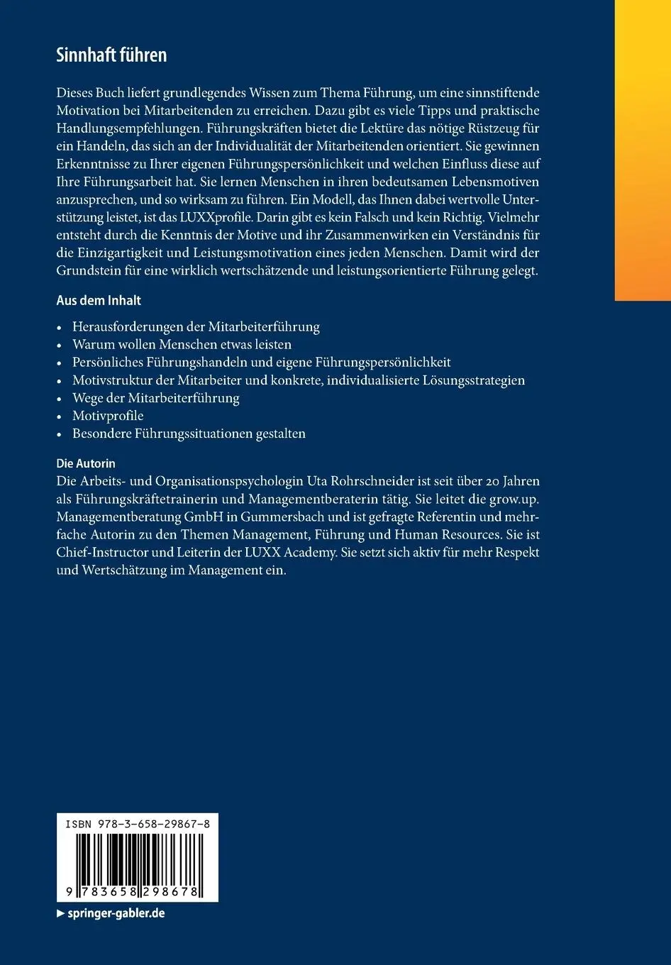 Rückseite: 9783658298678 | Sinnhaft führen | Mehr Leistungsfreude mit weniger Führungsaufwand