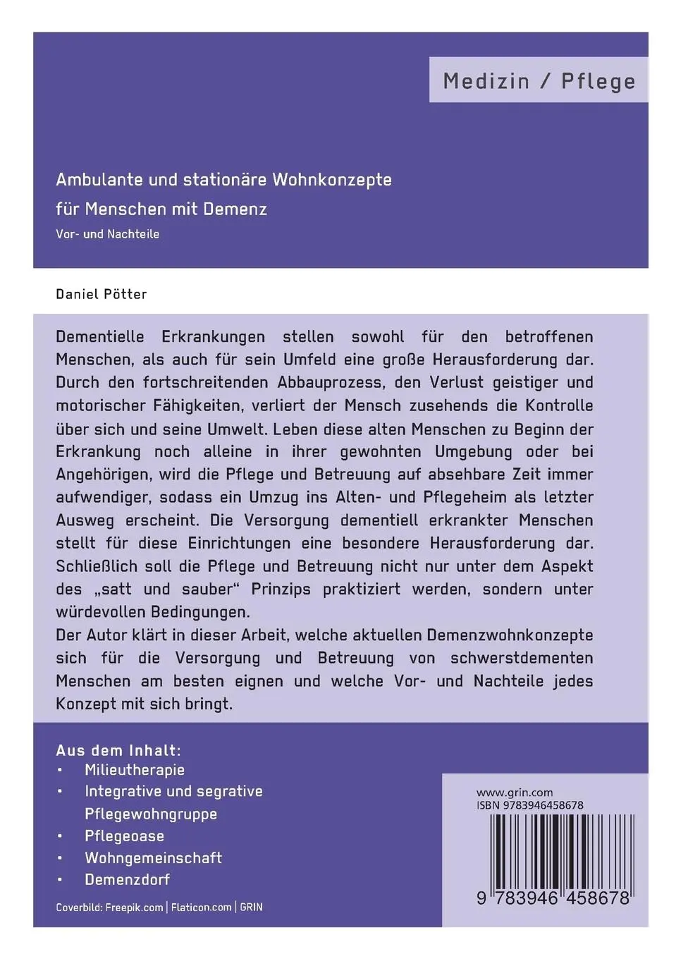 Rückseite: 9783946458678 | Ambulante und stationäre Wohnkonzepte für Menschen mit Demenz | Pötter