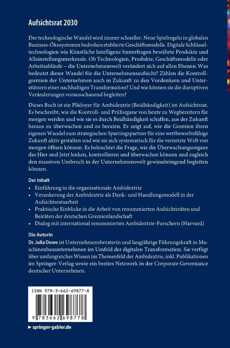 Rückseite: 9783662698778 | Aufsichtsrat 2030 | Julia Duwe | Buch | xviii | Deutsch | 2024