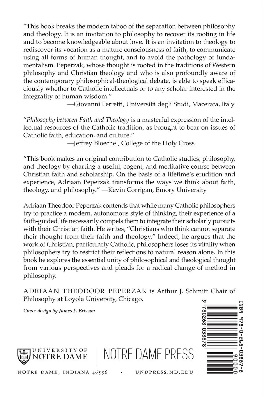 Rückseite: 9780268038878 | Philosophy Between Faith and Theology | Adriaan Theodoor Peperzak