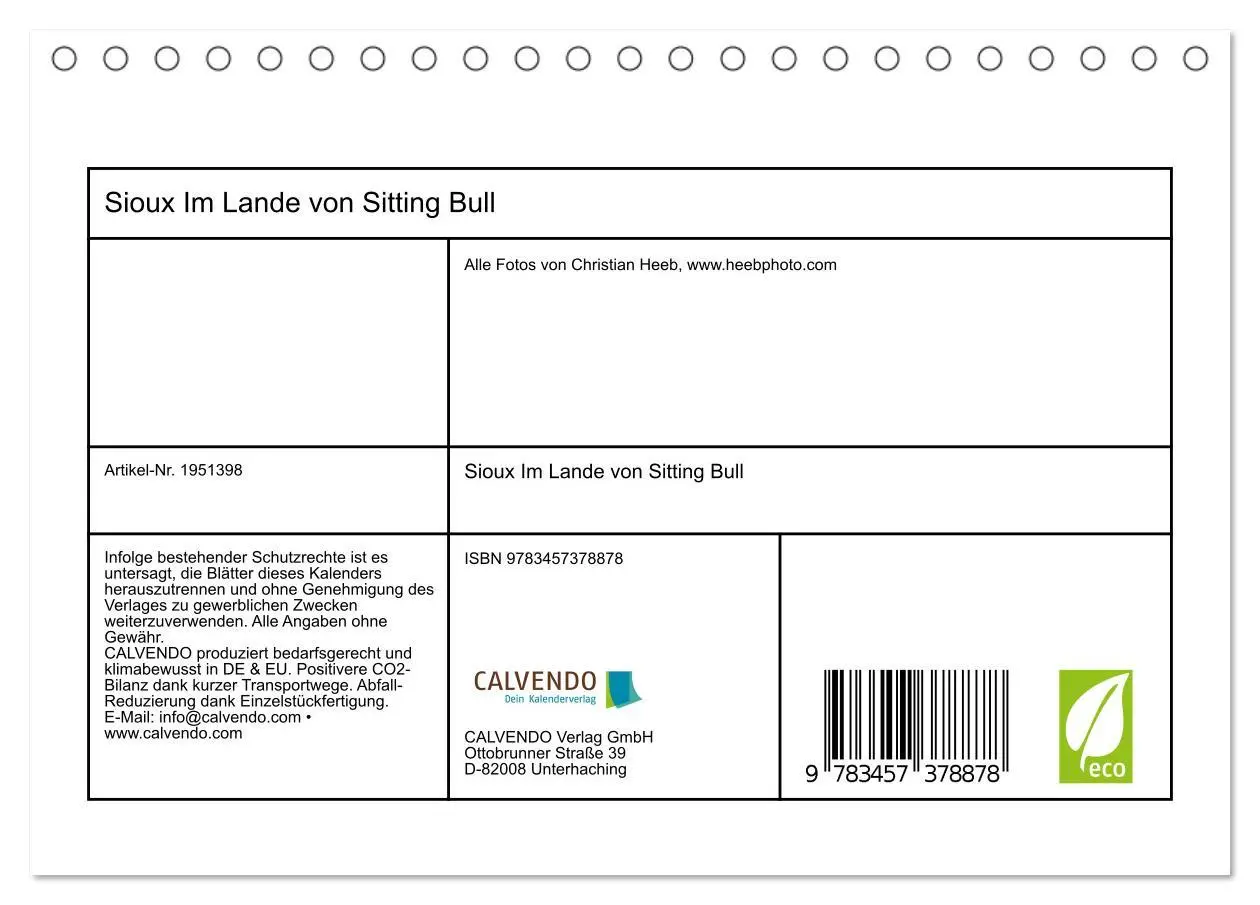 Bild: 9783457378878 | Sioux Im Lande von Sitting Bull (Tischkalender 2026 DIN A5 quer),...