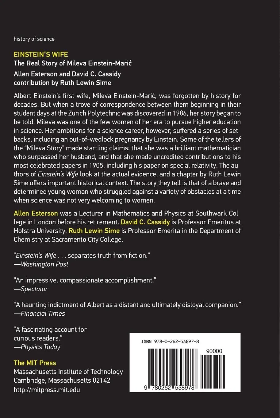 Rückseite: 9780262538978 | Einstein's Wife | The Real Story of Mileva Einstein-Maric | Buch