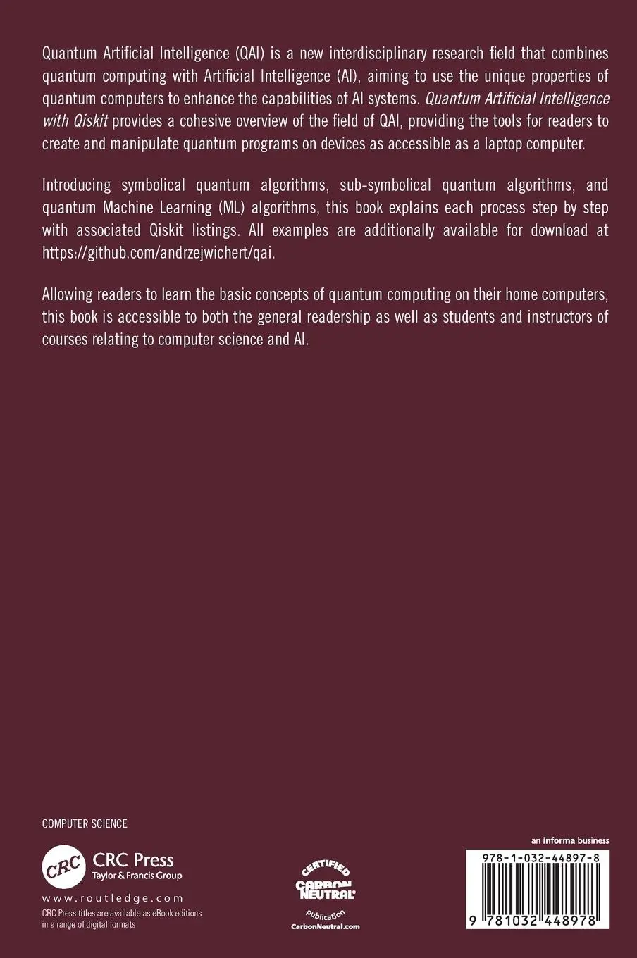 Rückseite: 9781032448978 | Quantum Artificial Intelligence with Qiskit | Andreas Wichert | Buch