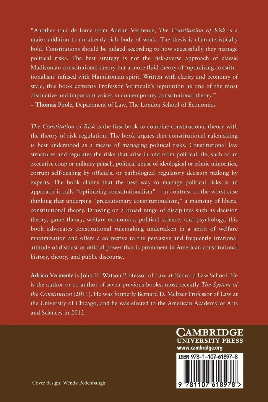 Rückseite: 9781107618978 | The Constitution of Risk | Adrian Vermeule | Taschenbuch | Englisch