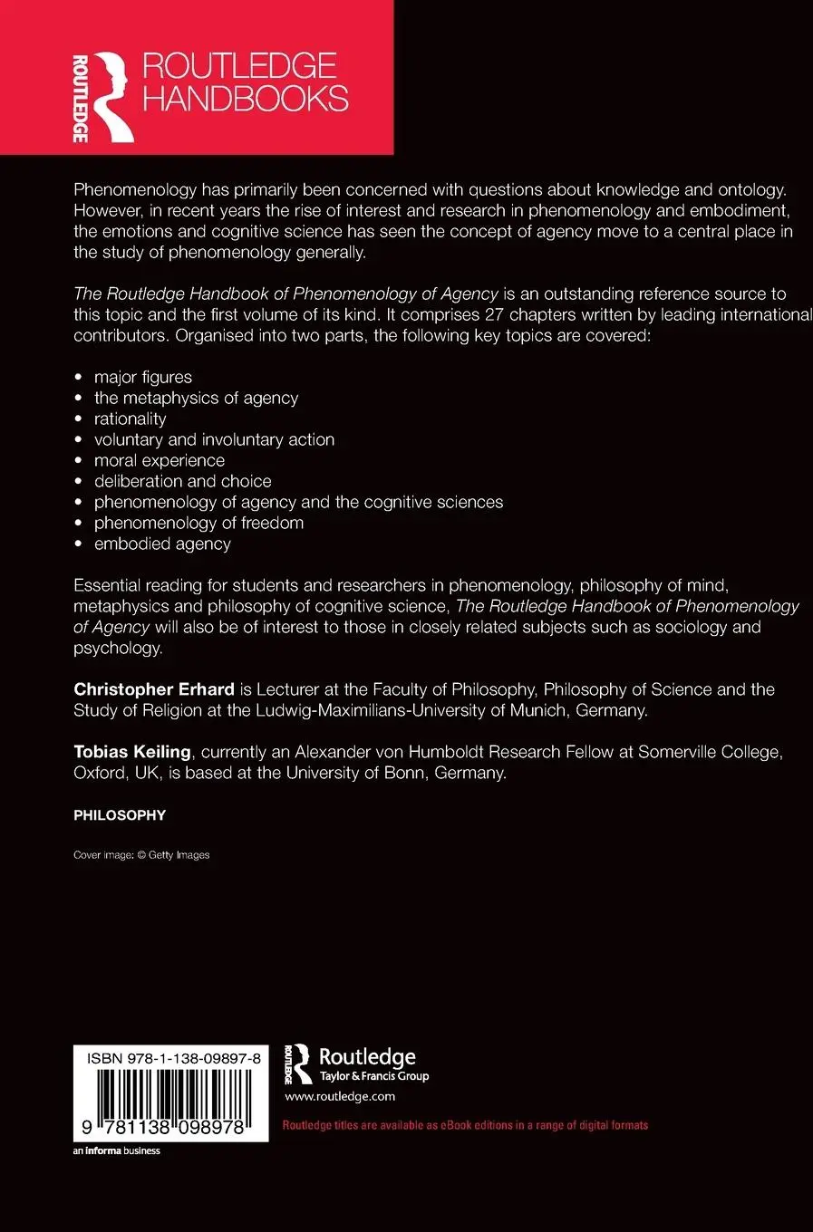 Rückseite: 9781138098978 | The Routledge Handbook of Phenomenology of Agency | Erhard (u. a.)