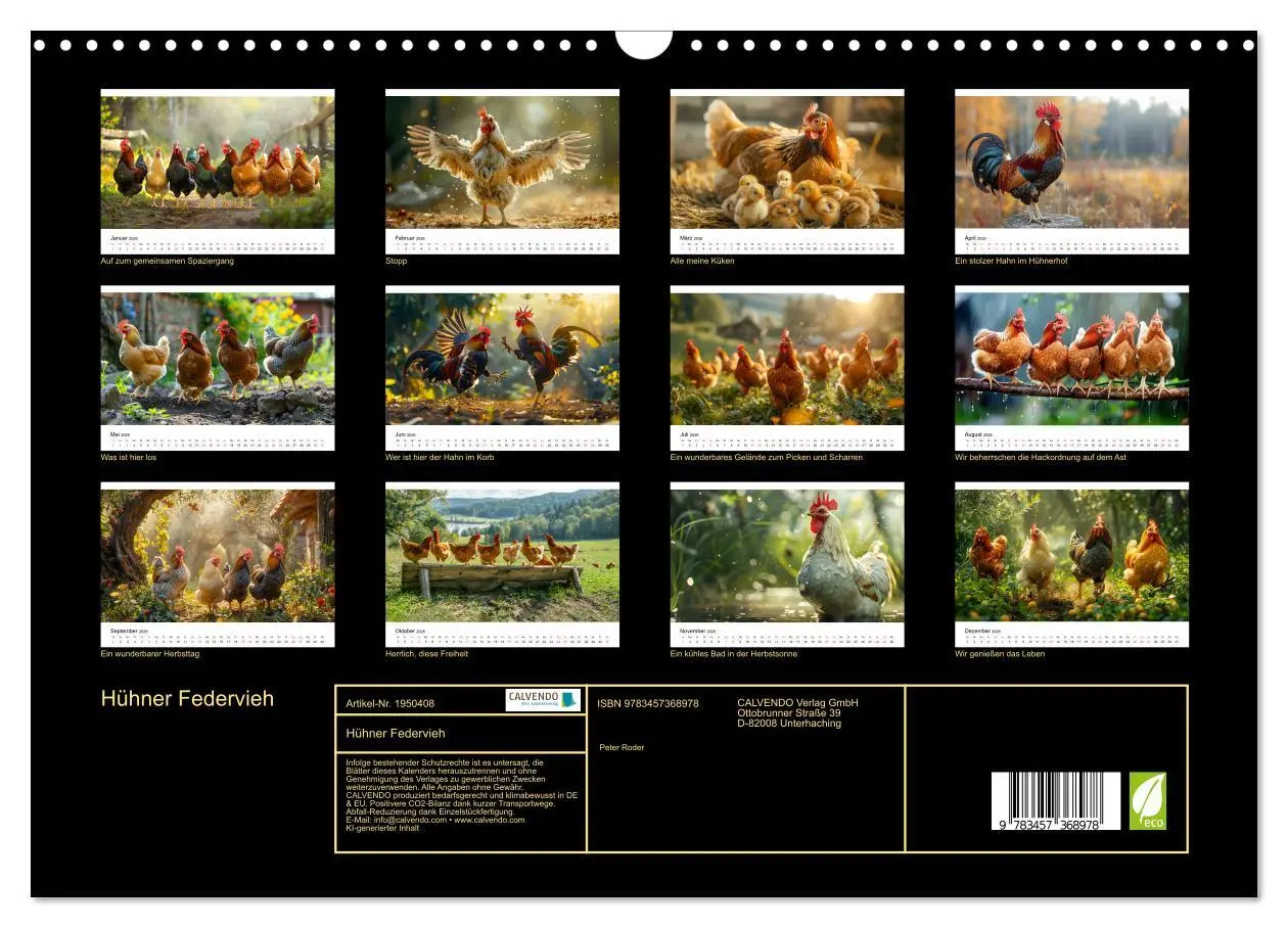 Bild: 9783457368978 | Hühner Federvieh (Wandkalender 2026 DIN A3 quer), CALVENDO...