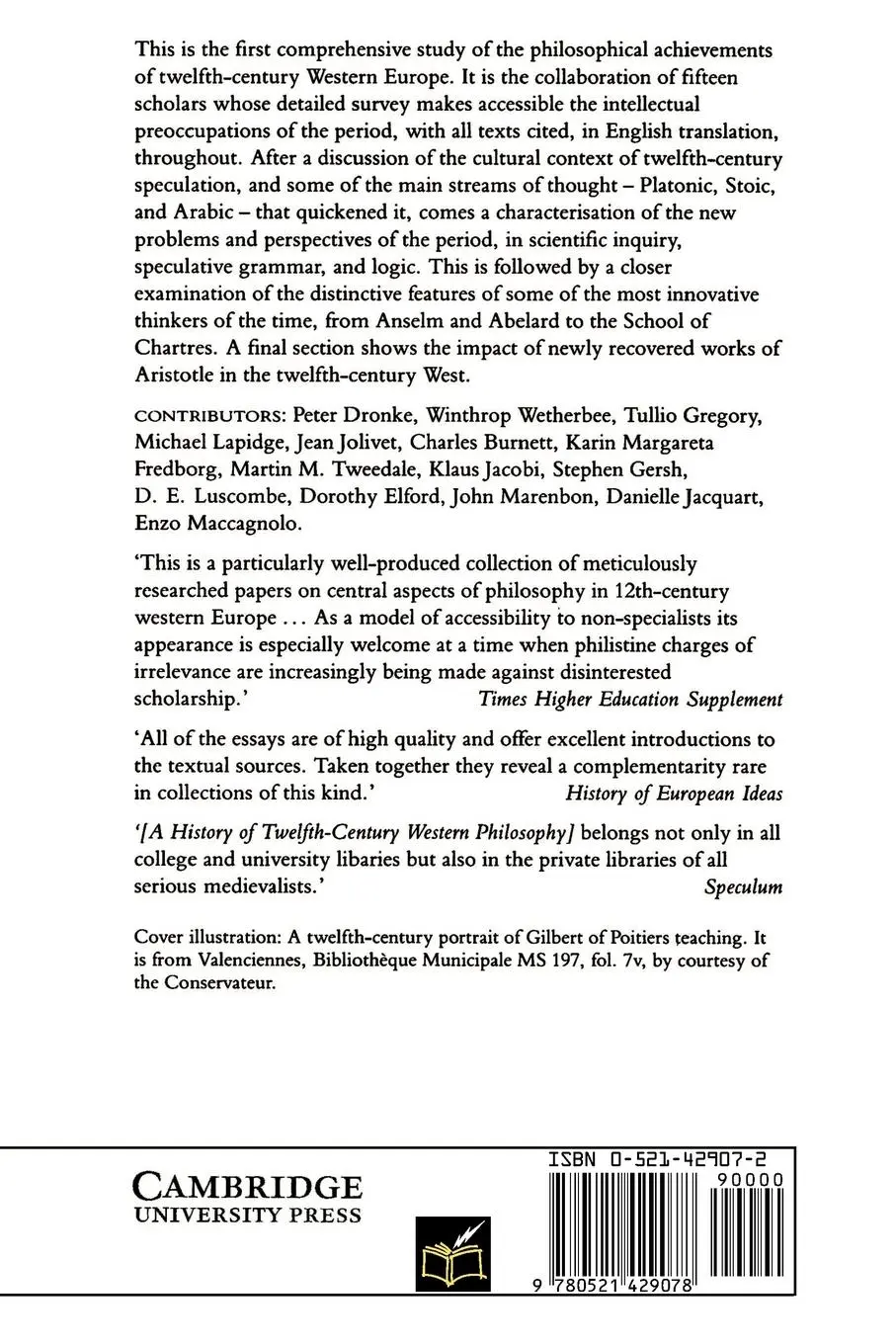 Rückseite: 9780521429078 | A History of Twelfth-Century Western Philosophy | Peter Dronke | Buch
