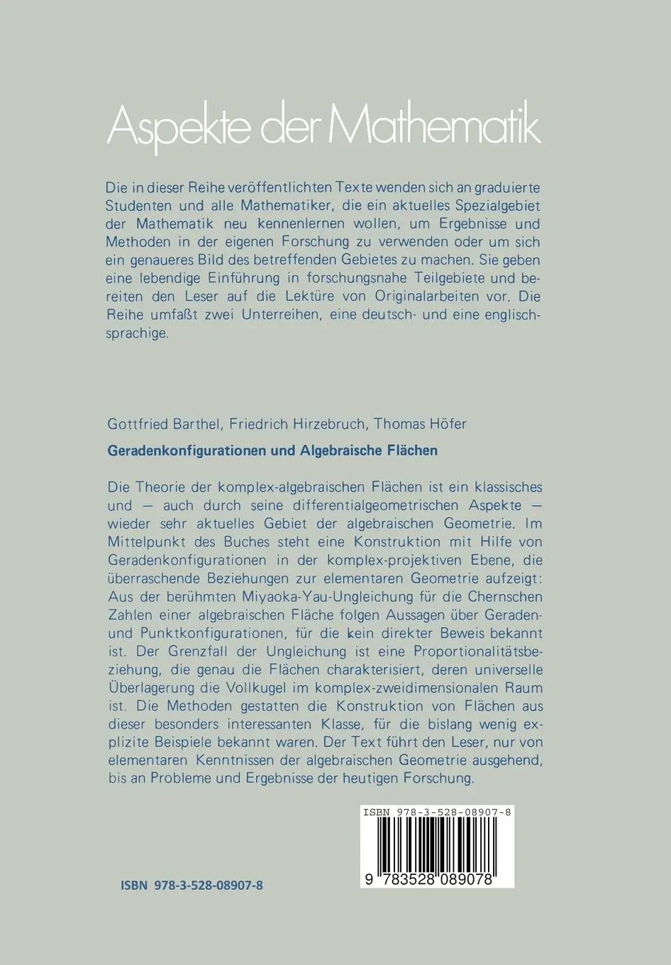 Rückseite: 9783528089078 | Geradenkonfigurationen und Algebraische Flächen | Barthel (u. a.)