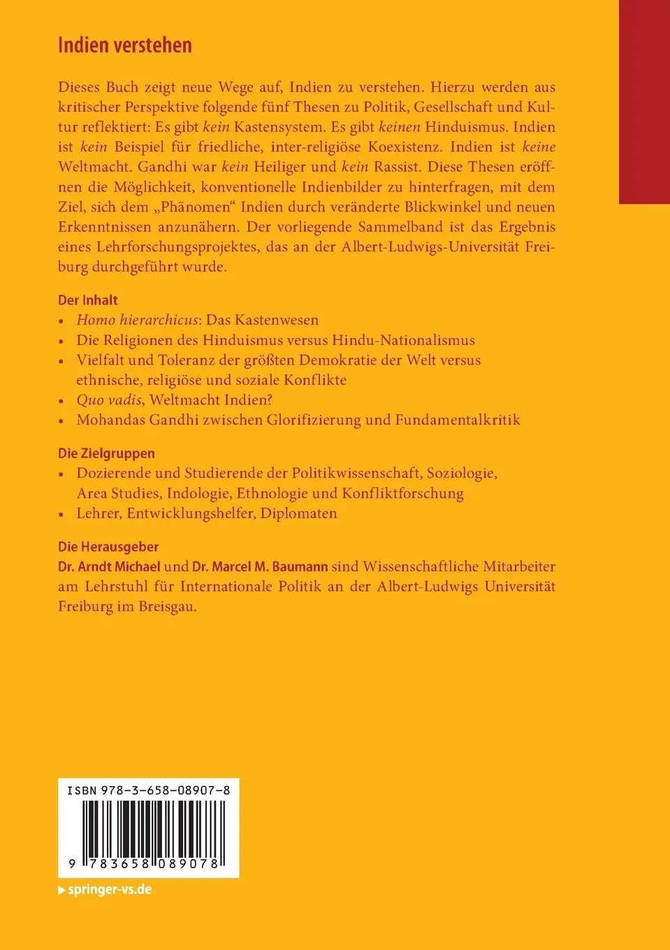 Rückseite: 9783658089078 | Indien verstehen | Marcel M. Baumann (u. a.) | Taschenbuch | xi | 2016