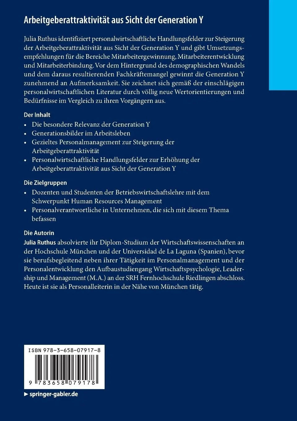 Rückseite: 9783658079178 | Arbeitgeberattraktivität aus Sicht der Generation Y | Julia Ruthus
