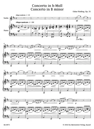 Bild: 9790006539178 | Konzert h-Moll op.35, für Violine + Klavierauszug | Oskar Rieding