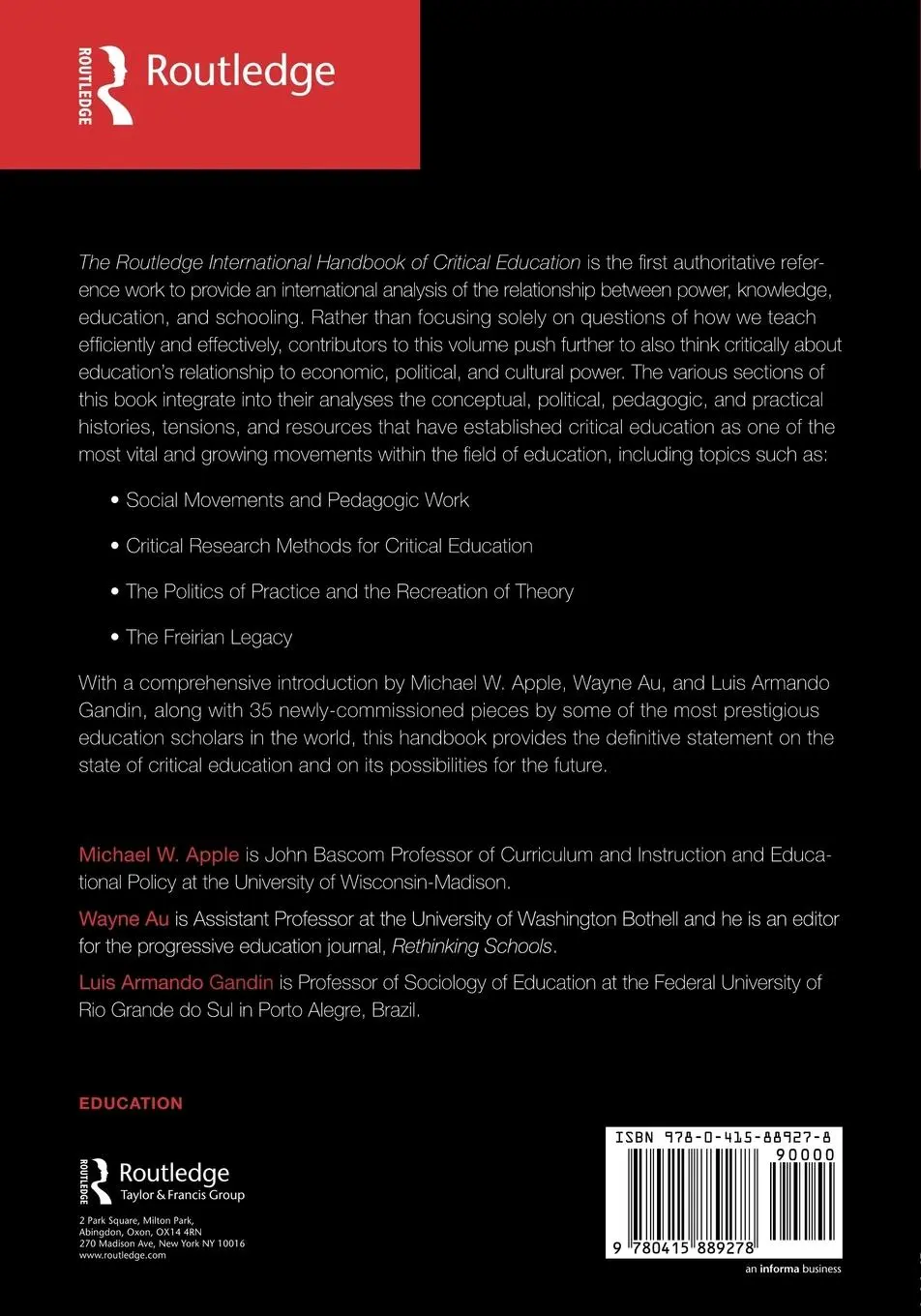 Rückseite: 9780415889278 | The Routledge International Handbook of Critical Education | Buch