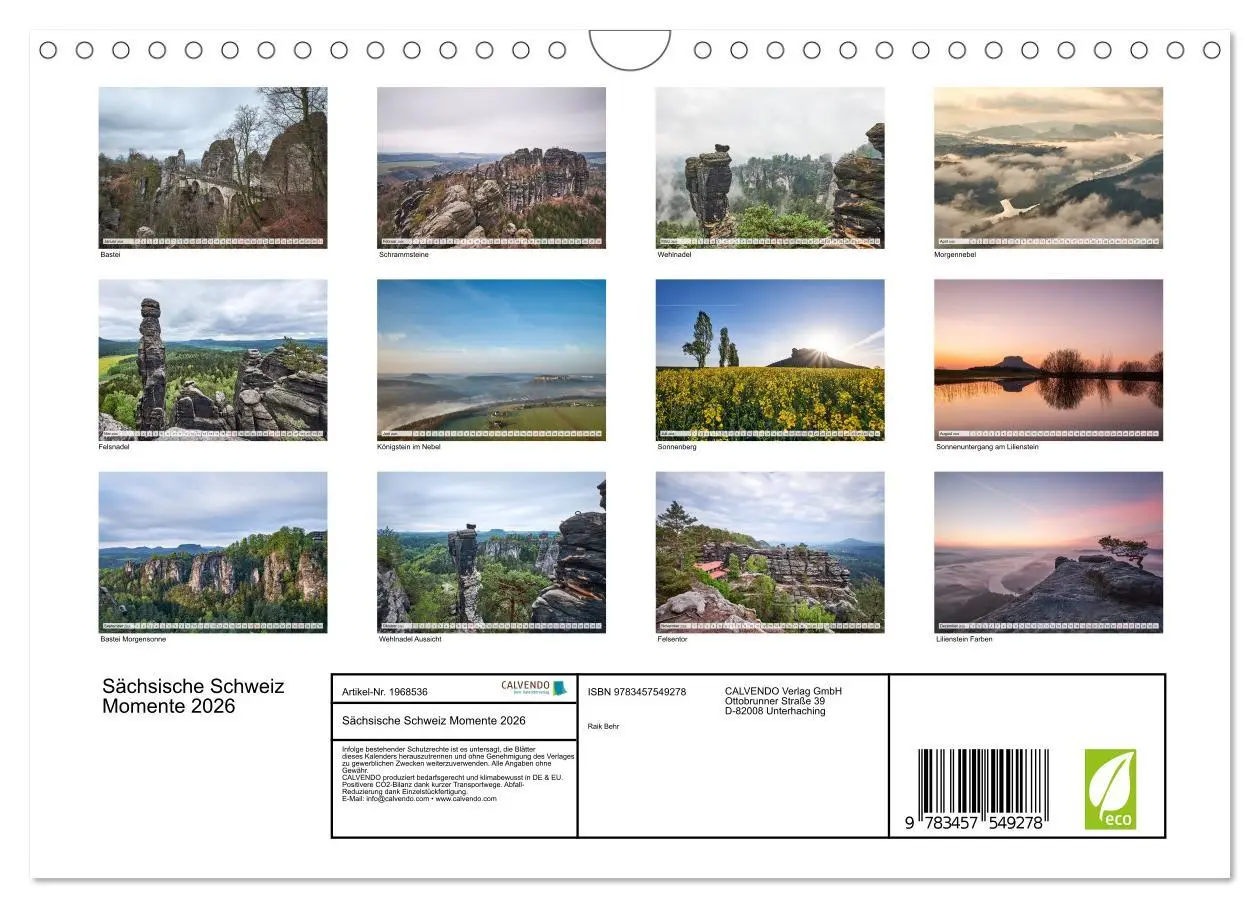Bild: 9783457549278 | Sächsische Schweiz Momente 2026 (Wandkalender 2026 DIN A4 quer),...