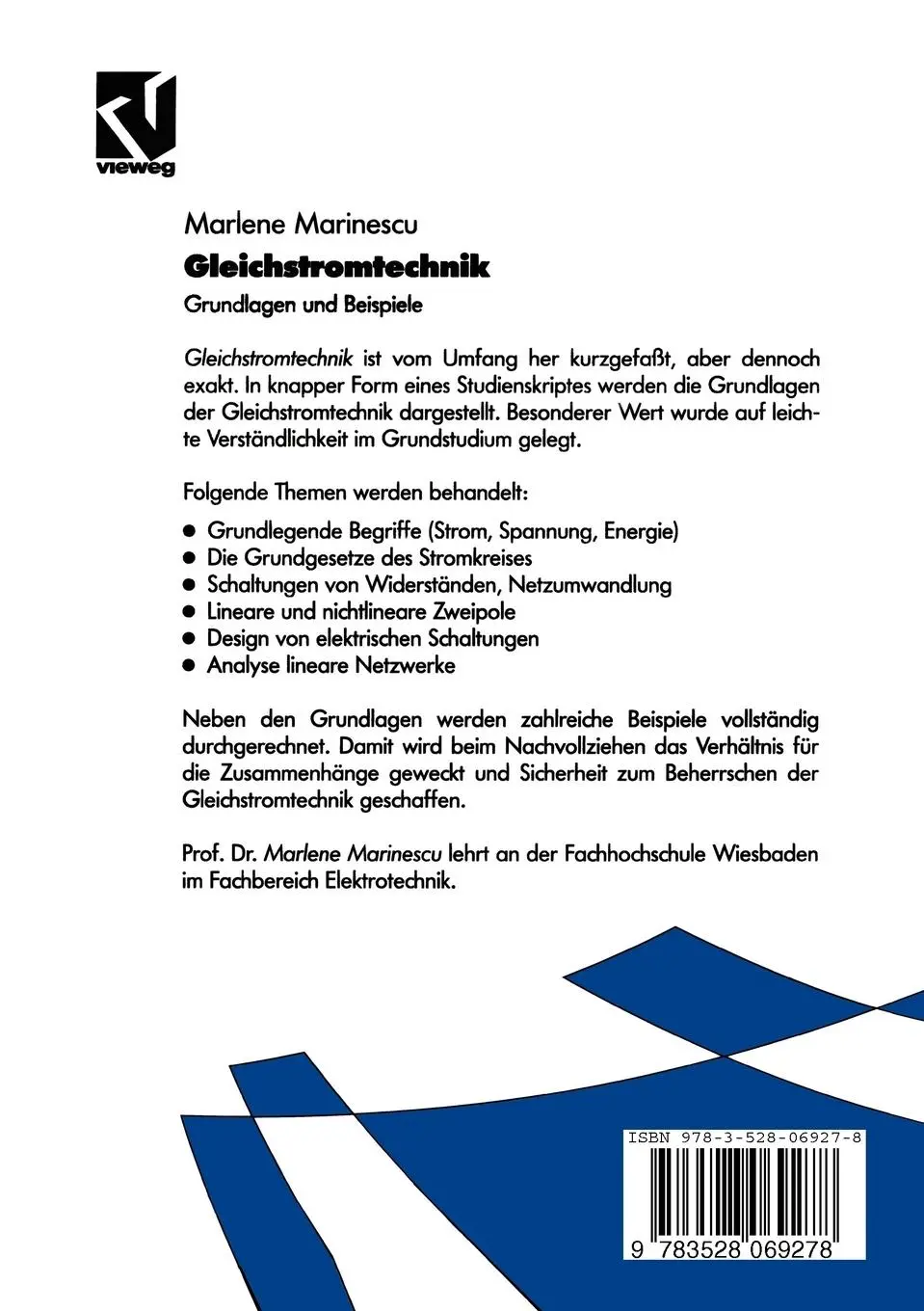Rückseite: 9783528069278 | Gleichstromtechnik | Grundlagen und Beispiele | Marlene Marinescu