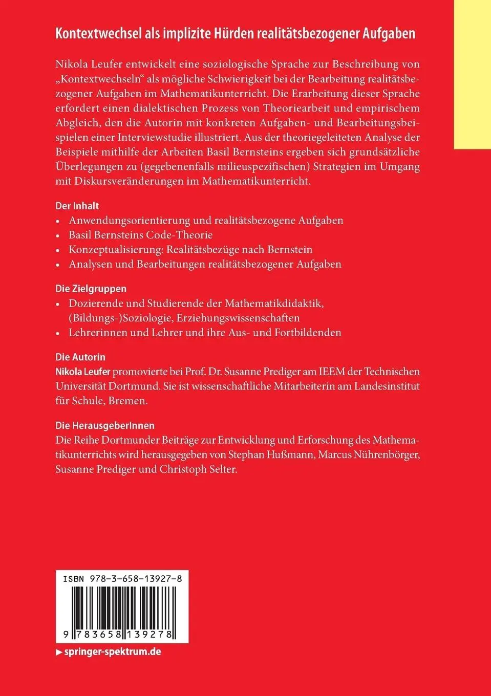 Rückseite: 9783658139278 | Kontextwechsel als implizite Hürden realitätsbezogener Aufgaben | Buch