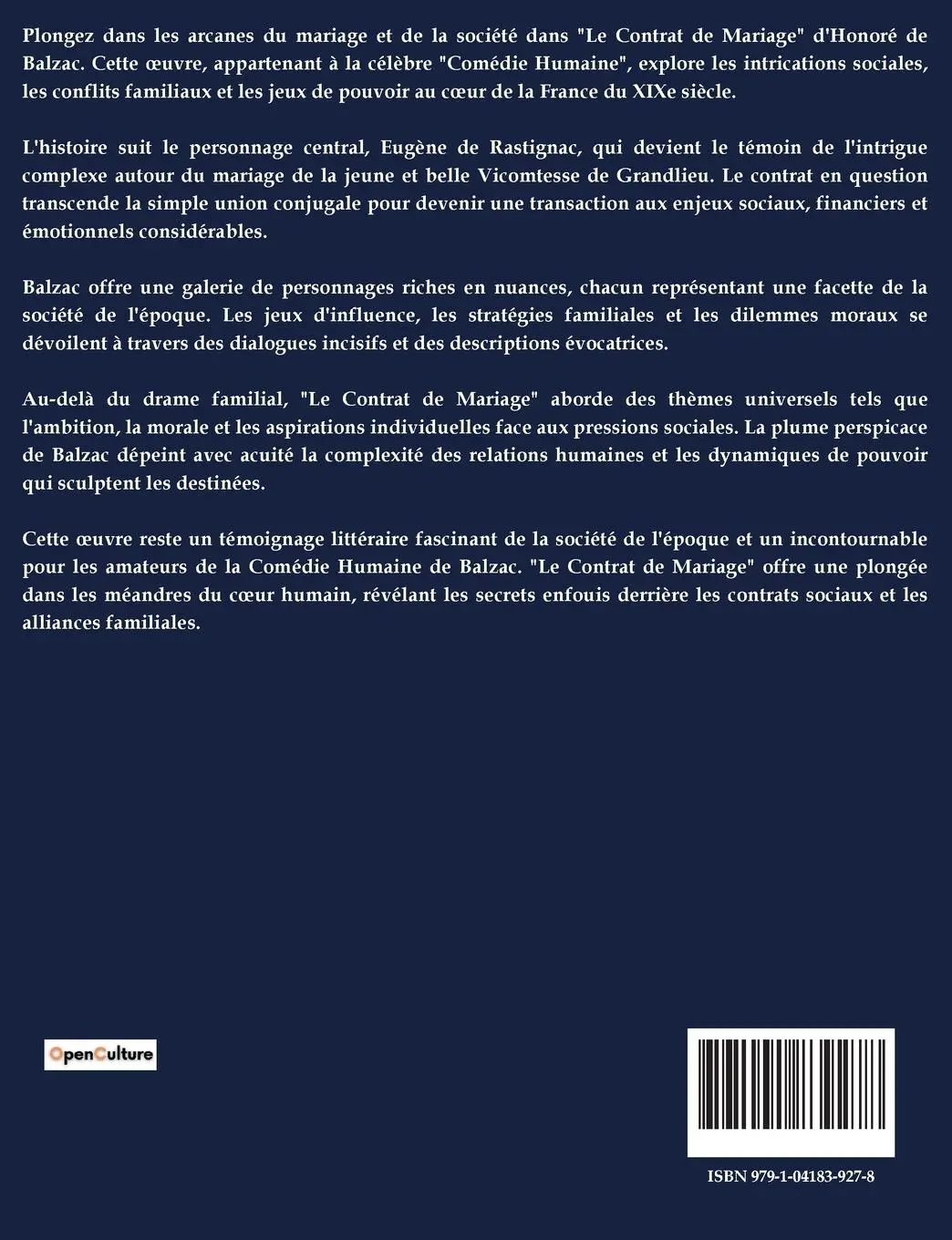 Rückseite: 9791041839278 | LE CONTRAT DE MARIAGE | Honoré de Balzac | Taschenbuch | Französisch