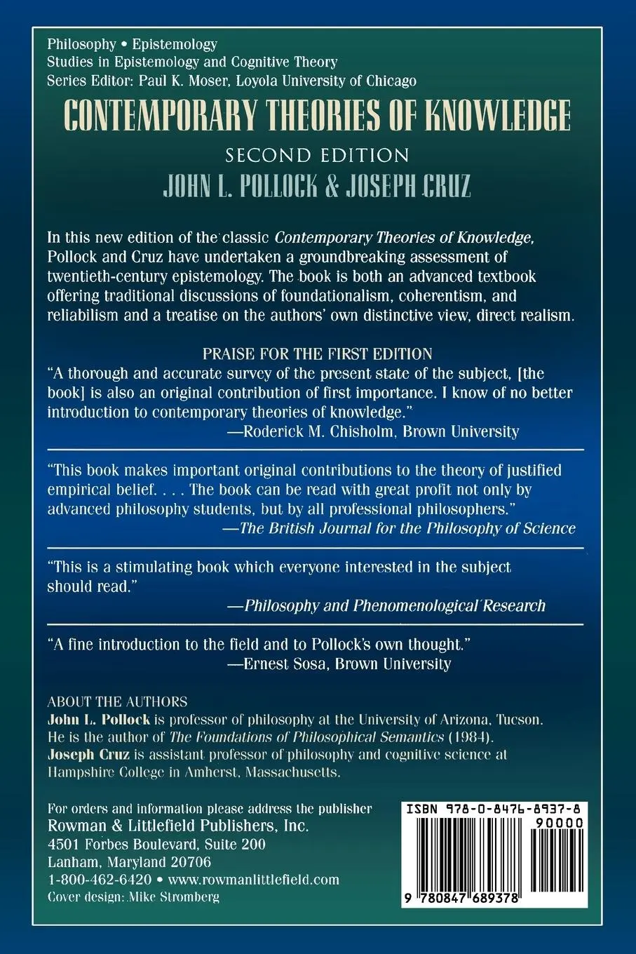 Rückseite: 9780847689378 | Contemporary Theories of Knowledge | John L. Pollock (u. a.) | Buch