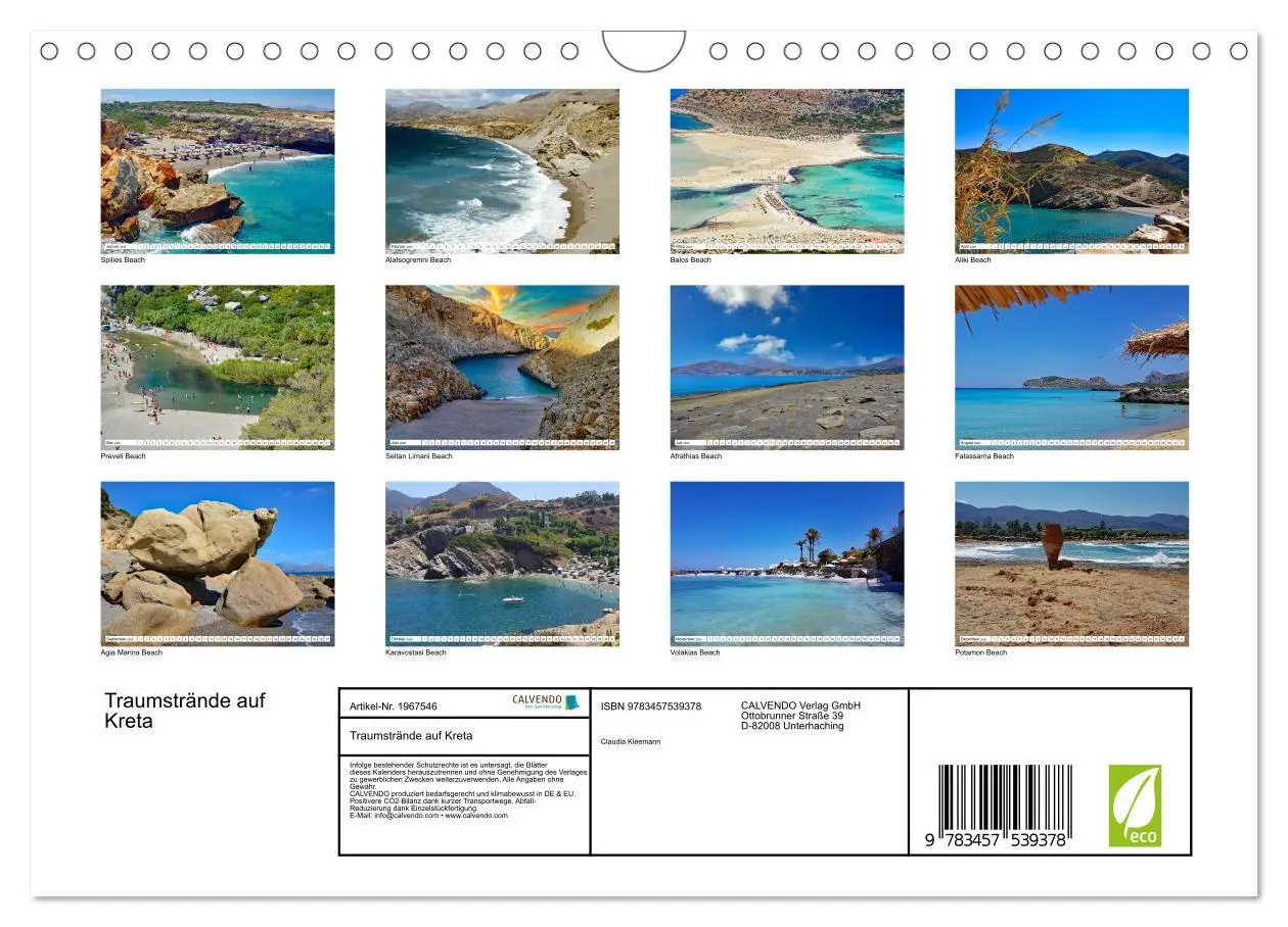 Bild: 9783457539378 | Traumstrände auf Kreta (Wandkalender 2026 DIN A4 quer), CALVENDO...