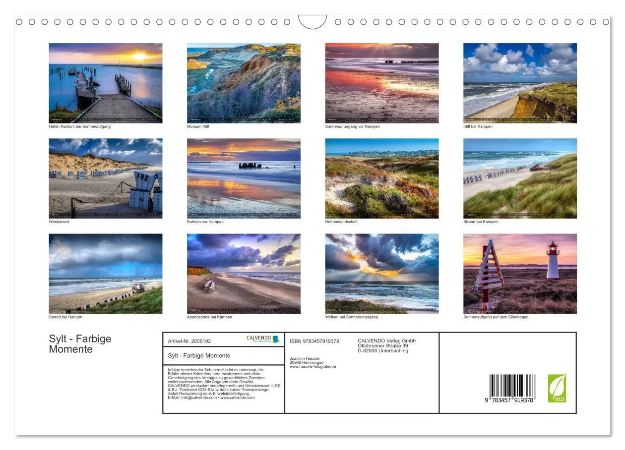 Bild: 9783457919378 | Sylt - Farbige Momente (Wandkalender 2026 DIN A3 quer), CALVENDO...