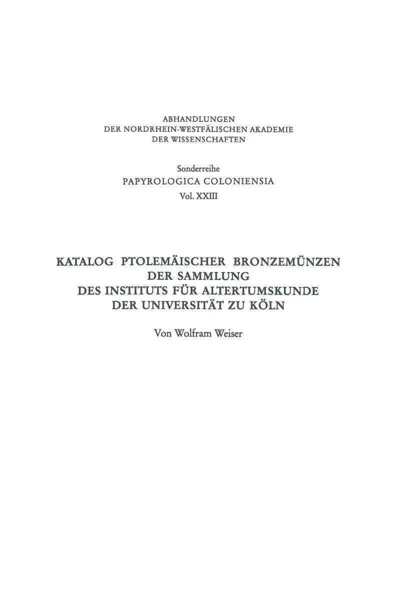 Cover: 9783531099378 | Katalog Ptolemäischer Bronzemünzen der Sammlung des Instituts für...