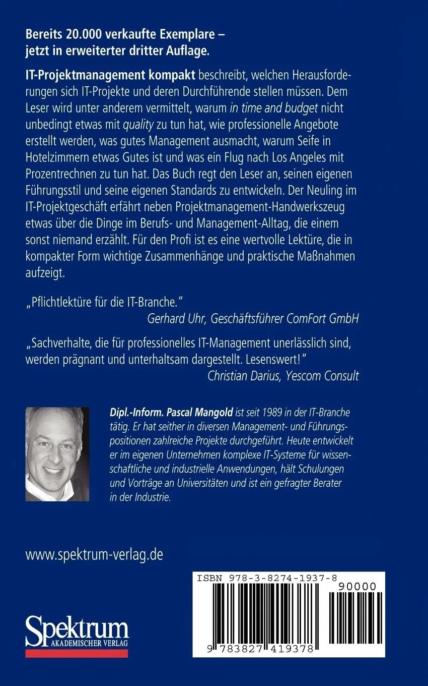Rückseite: 9783827419378 | IT-Projektmanagement kompakt | Pascal Mangold | Taschenbuch | x | 2008