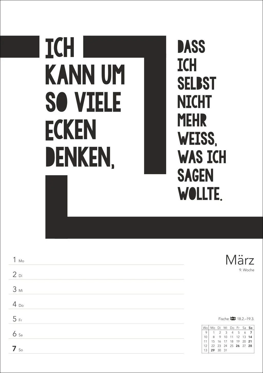 Bild: 9783840039478 | Typo-Sprüche-Kalender s/w Wochenplaner 2027 - mit 53 witzigen Sprüchen