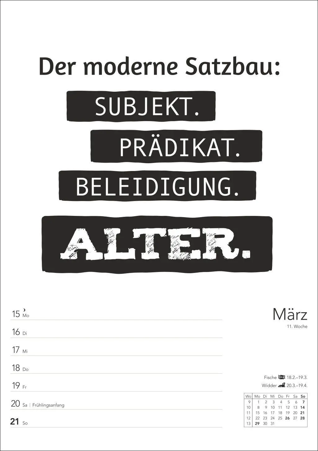 Bild: 9783840039478 | Typo-Sprüche-Kalender s/w Wochenplaner 2027 - mit 53 witzigen Sprüchen