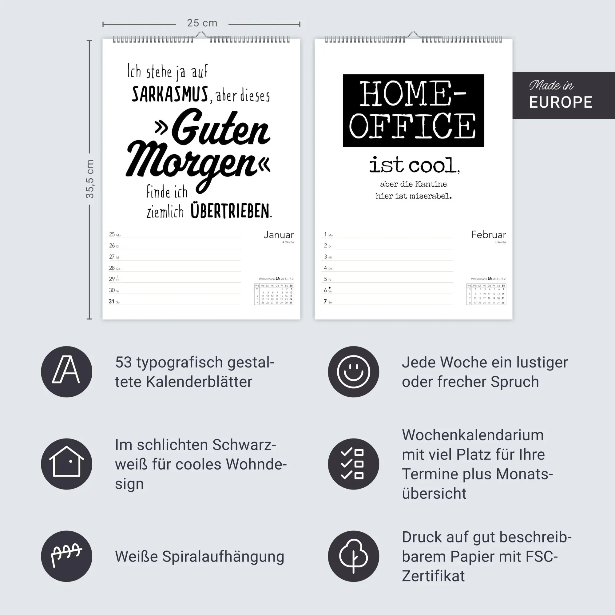 Bild: 9783840039478 | Typo-Sprüche-Kalender s/w Wochenplaner 2027 - mit 53 witzigen Sprüchen