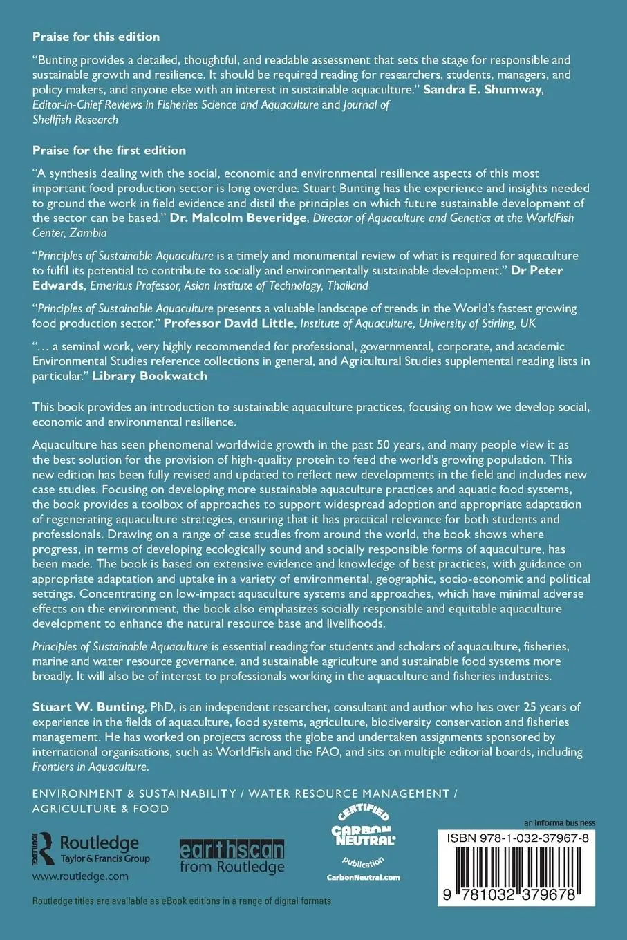 Rückseite: 9781032379678 | Principles of Sustainable Aquaculture | Stuart W. Bunting | Buch