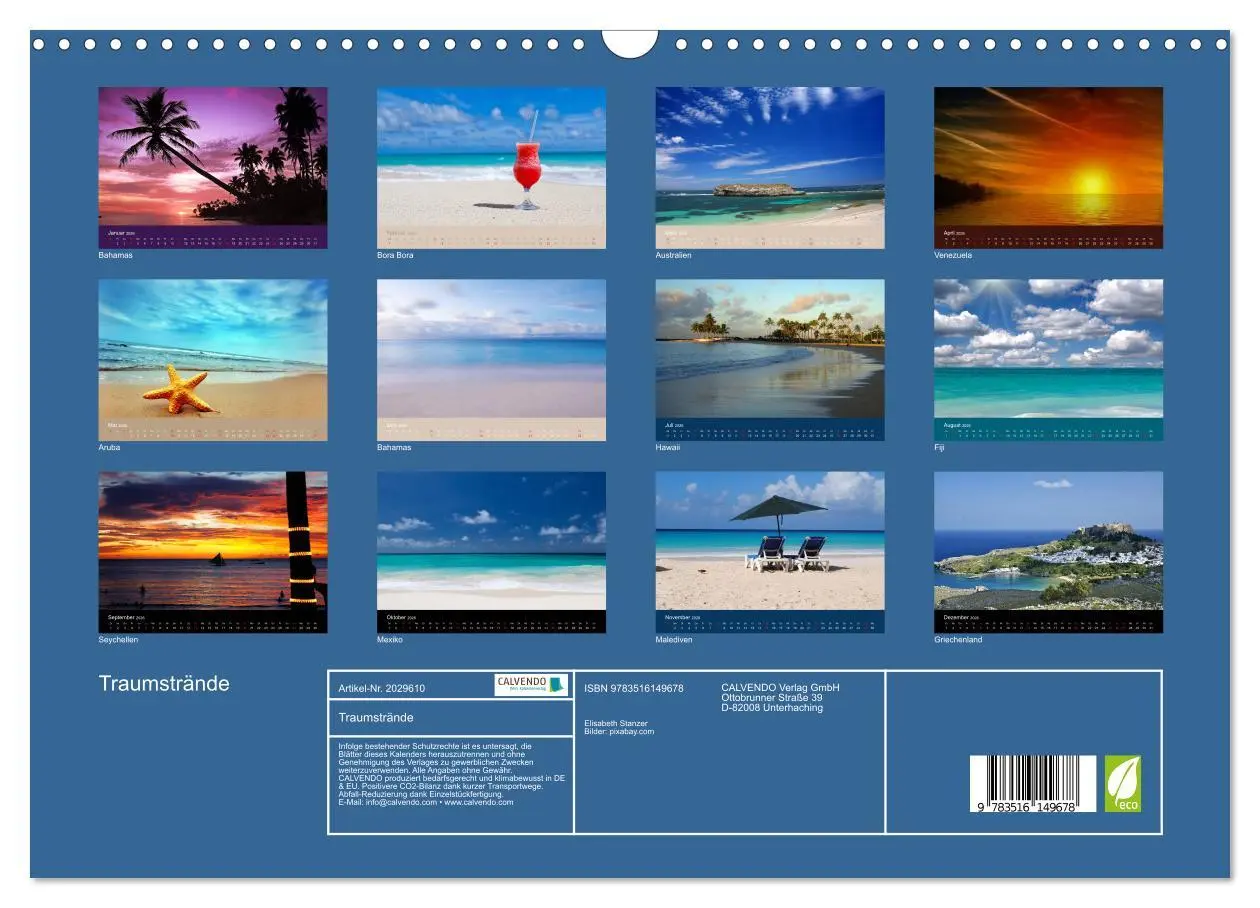Bild: 9783516149678 | Traumstrände (Wandkalender 2026 DIN A3 quer), CALVENDO Monatskalender