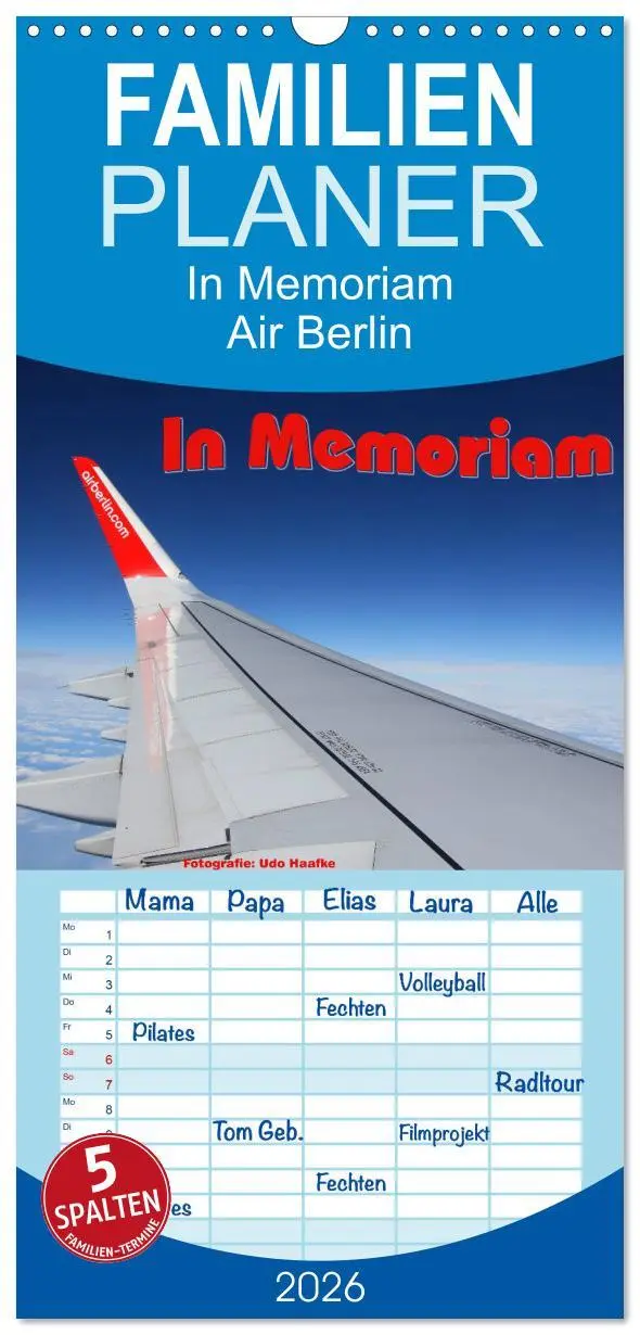 Cover: 9783516519778 | Familienplaner 2026 - In Memoriam Air Berlin mit 5 Spalten...