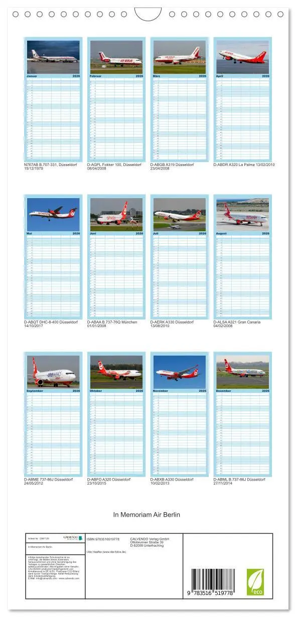 Bild: 9783516519778 | Familienplaner 2026 - In Memoriam Air Berlin mit 5 Spalten...