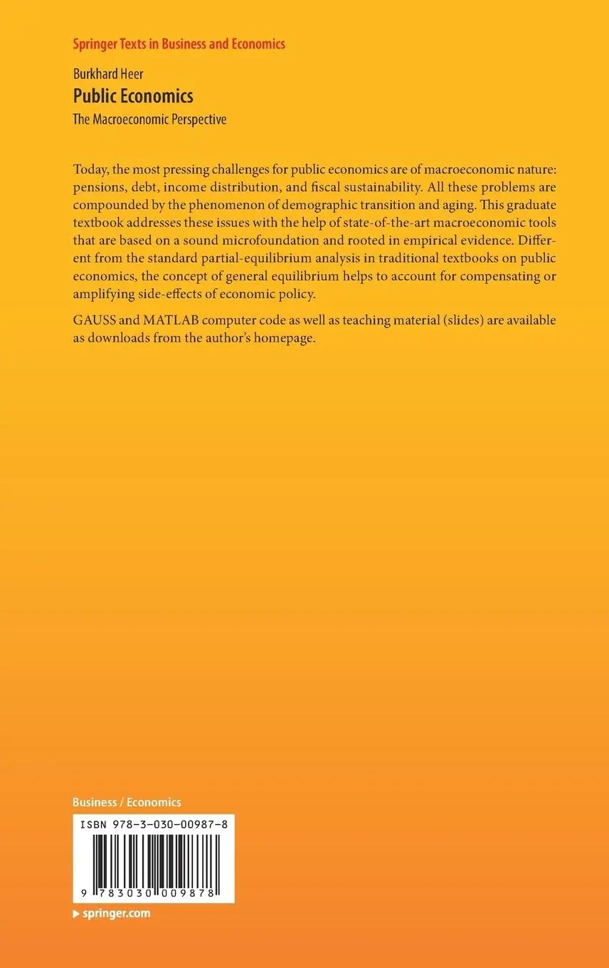 Rückseite: 9783030009878 | Public Economics | The Macroeconomic Perspective | Burkhard Heer