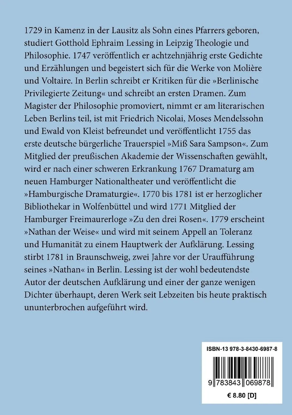Rückseite: 9783843069878 | Minna von Barnhelm, oder das Soldatenglück | Gotthold Ephraim Lessing