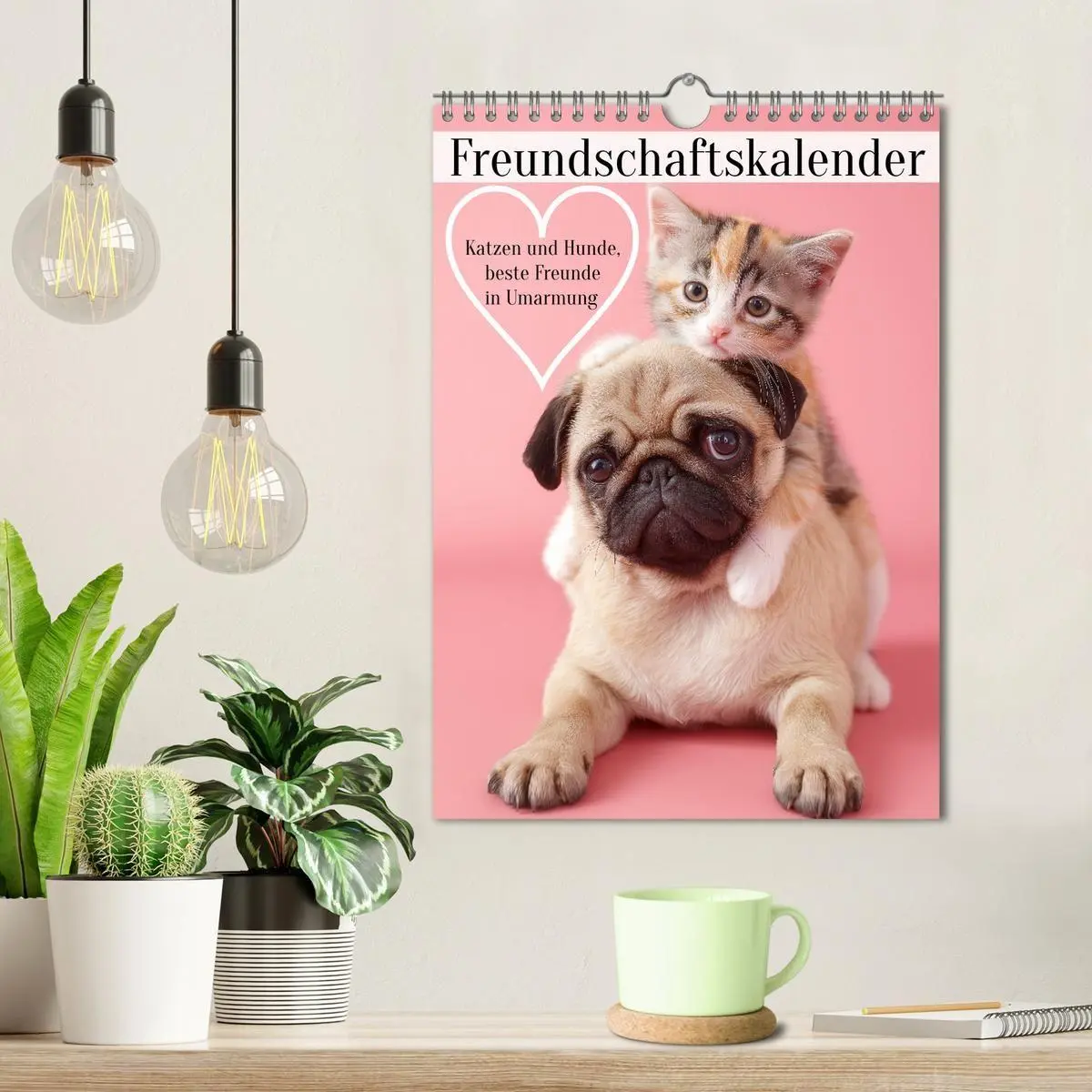 Bild: 9783516669978 | Freundschaftskalender - Katzen und Hunde, beste Freunde in Umarmung...