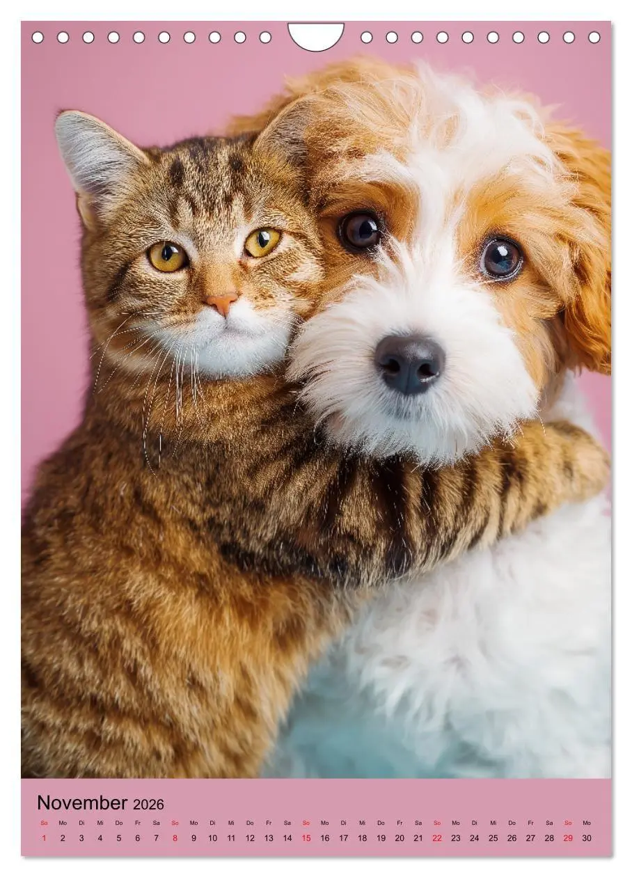 Bild: 9783516669978 | Freundschaftskalender - Katzen und Hunde, beste Freunde in Umarmung...