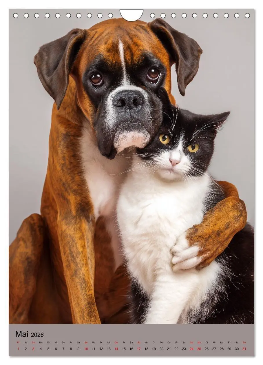 Bild: 9783516669978 | Freundschaftskalender - Katzen und Hunde, beste Freunde in Umarmung...