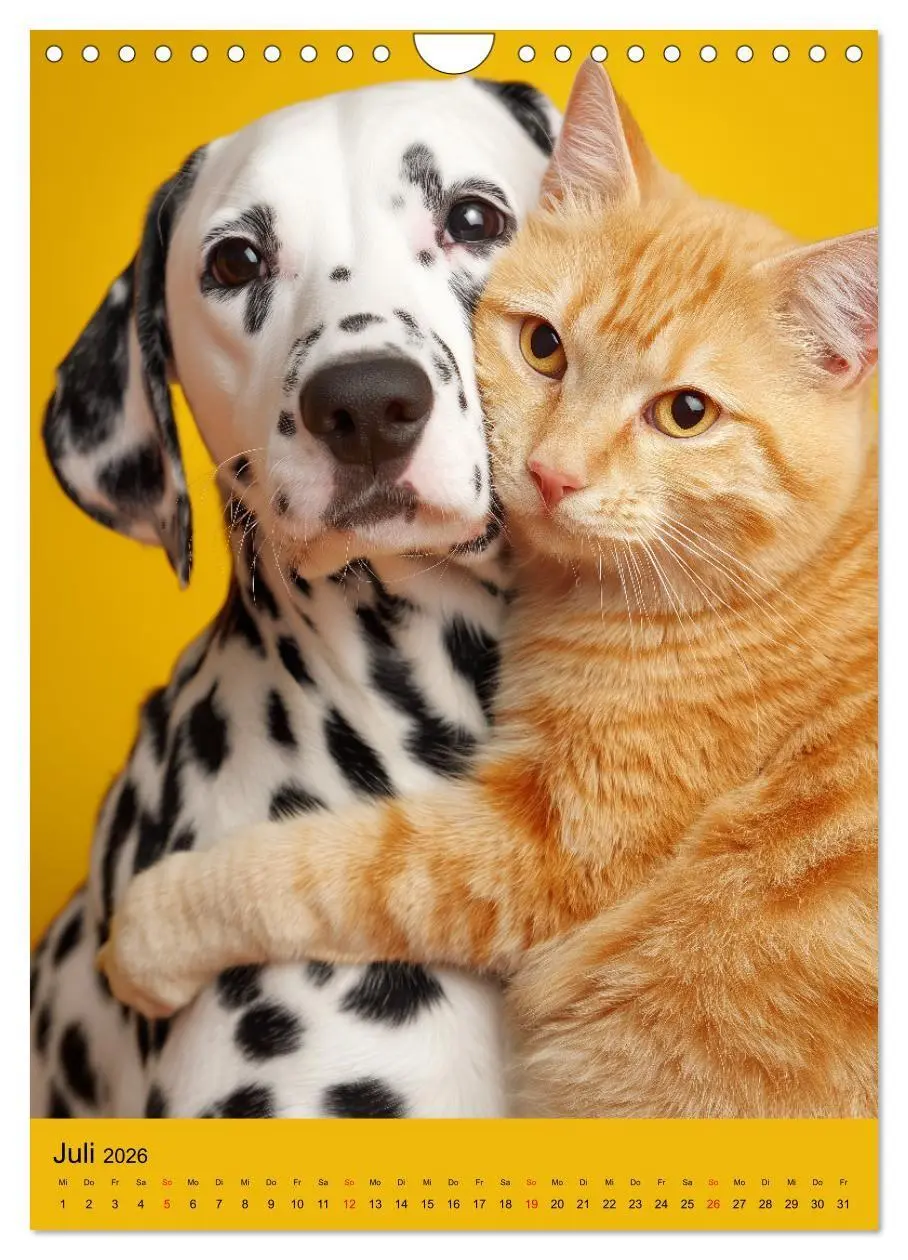Bild: 9783516669978 | Freundschaftskalender - Katzen und Hunde, beste Freunde in Umarmung...