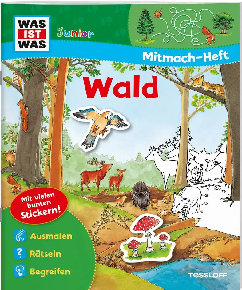 Cover: 9783788619978 | WAS IST WAS Junior Mitmach-Heft Wald | Spiele. Rätsel, Sticker | Buch