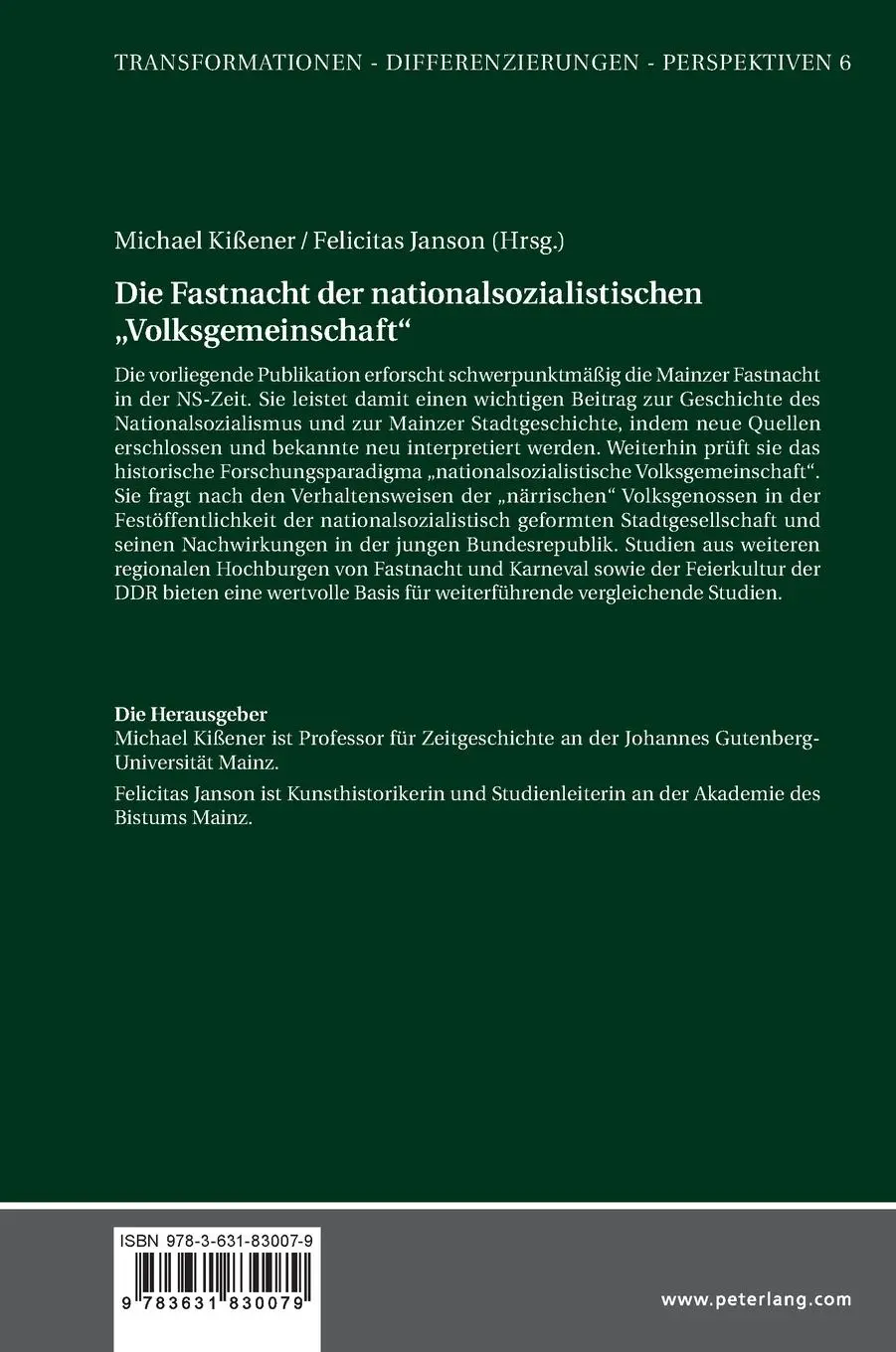 Rückseite: 9783631830079 | Die Fastnacht der nationalsozialistischen "Volksgemeinschaft" | Buch