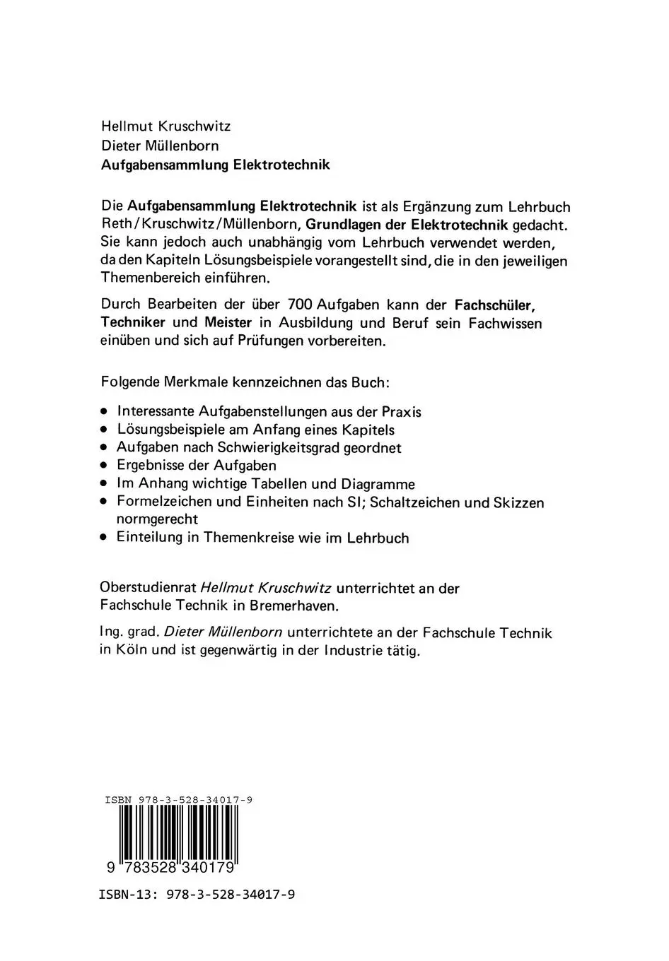 Rückseite: 9783528340179 | Aufgabensammlung Elektrotechnik | Hellmut Kruschwitz | Taschenbuch