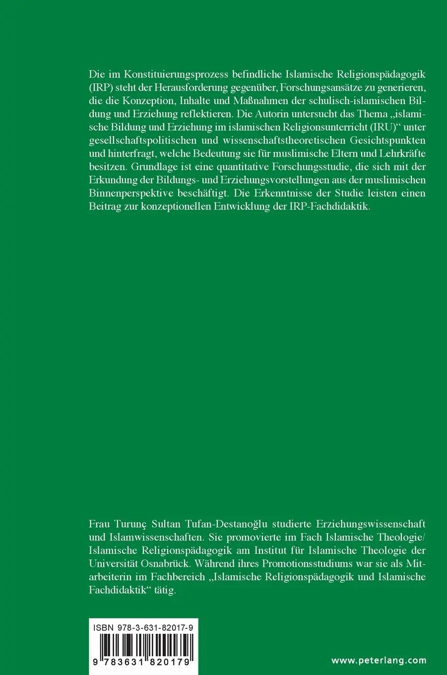 Rückseite: 9783631820179 | Muslimische Bildungs- und Erziehungsvorstellungen | Tufan-Destano¿lu