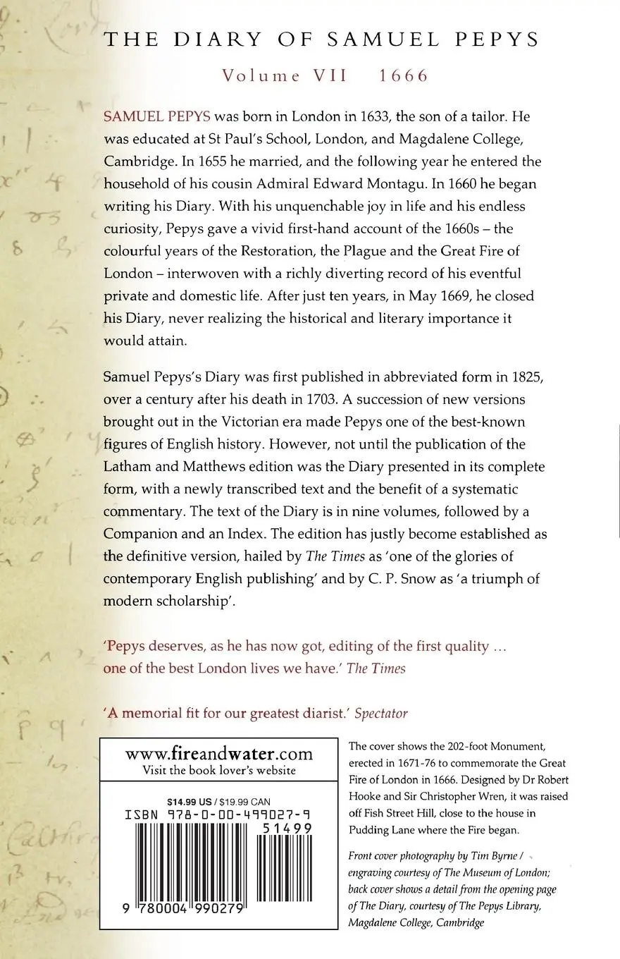 Rückseite: 9780004990279 | The Diary of Samuel Pepys | Volume VII - 1666 | Samuel Pepys | Buch