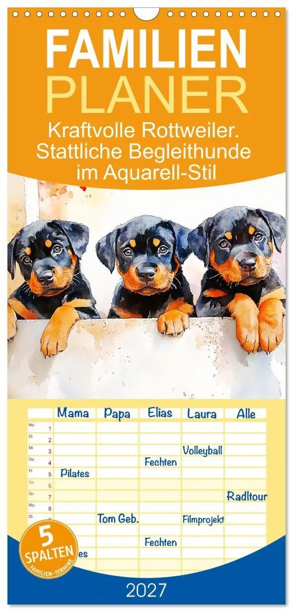 Cover: 9783594290279 | Familienplaner 2027 - Kraftvolle Rottweiler. Stattliche...