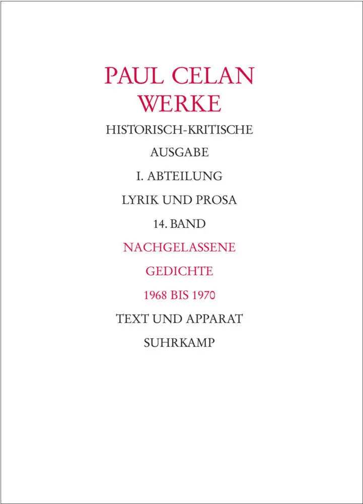 Cover: 9783518420379 | Nachgelassene Gedichte 1968-1970 | Paul Celan | Buch | 427 S. | 2008
