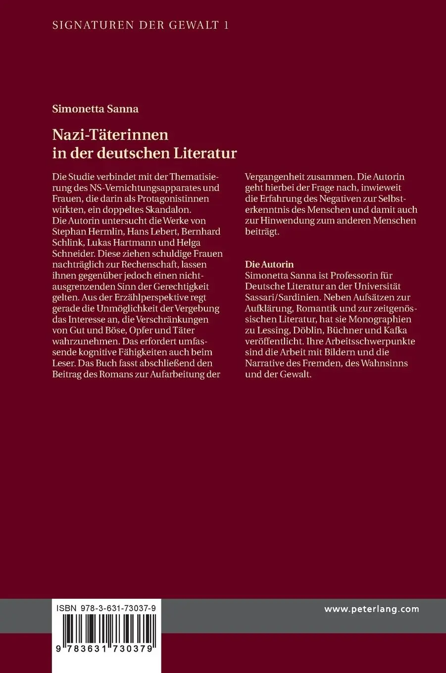 Rückseite: 9783631730379 | Nazi-Täterinnen in der deutschen Literatur | Simonetta Sanna | Buch