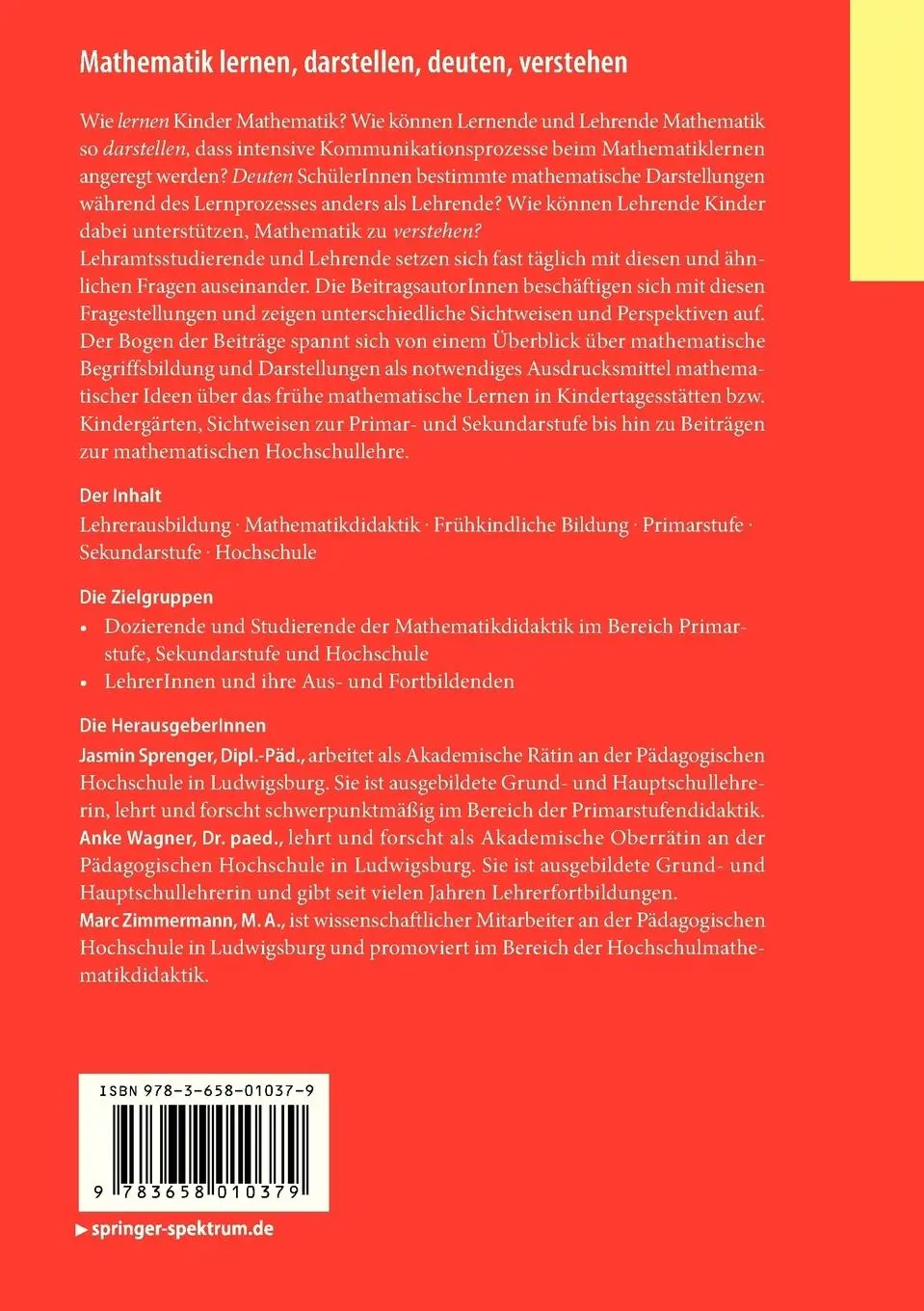Rückseite: 9783658010379 | Mathematik lernen, darstellen, deuten, verstehen | Sprenger (u. a.)