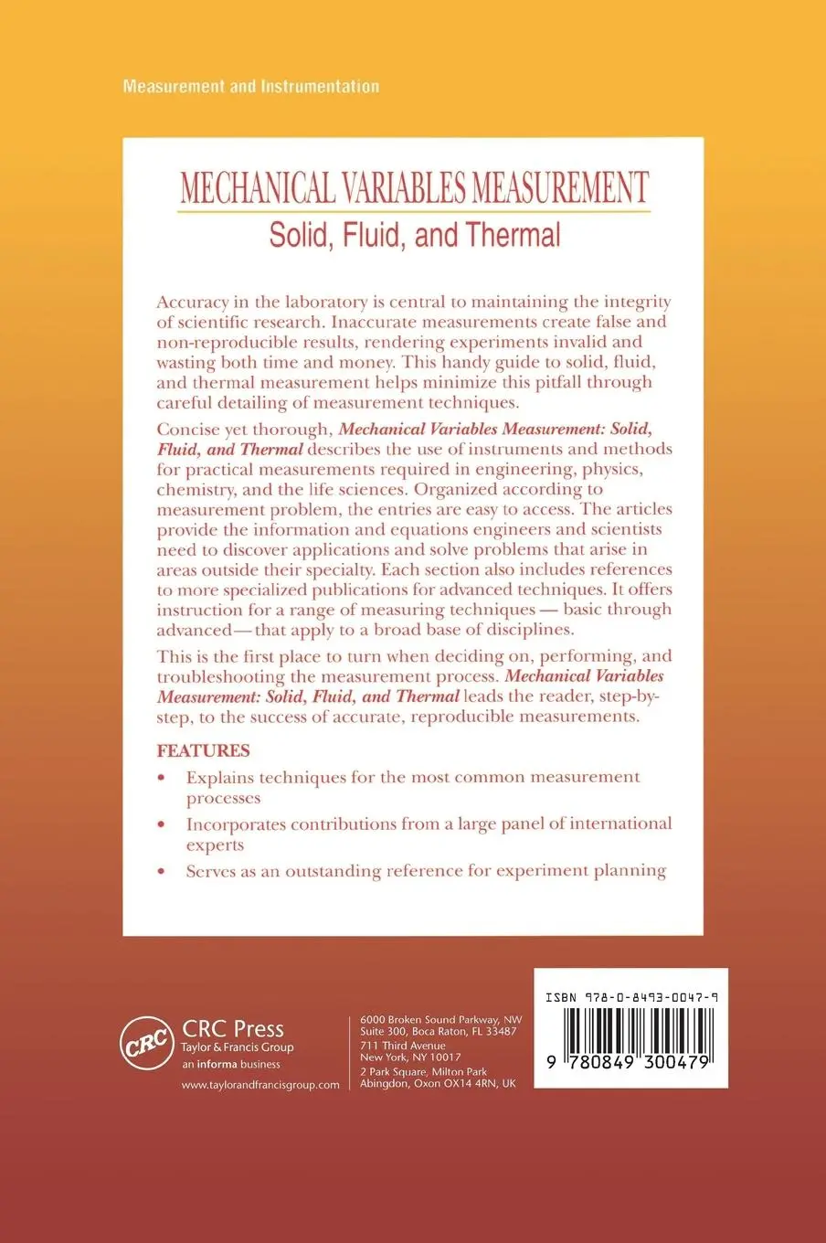 Rückseite: 9780849300479 | Mechanical Variables Measurement - Solid, Fluid, and Thermal | Webster
