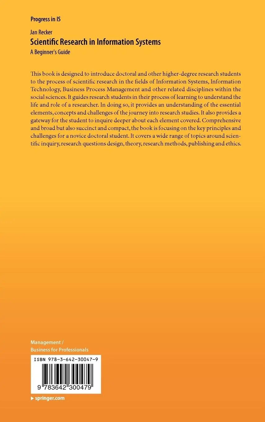 Rückseite: 9783642300479 | Scientific Research in Information Systems | A Beginner's Guide | Buch