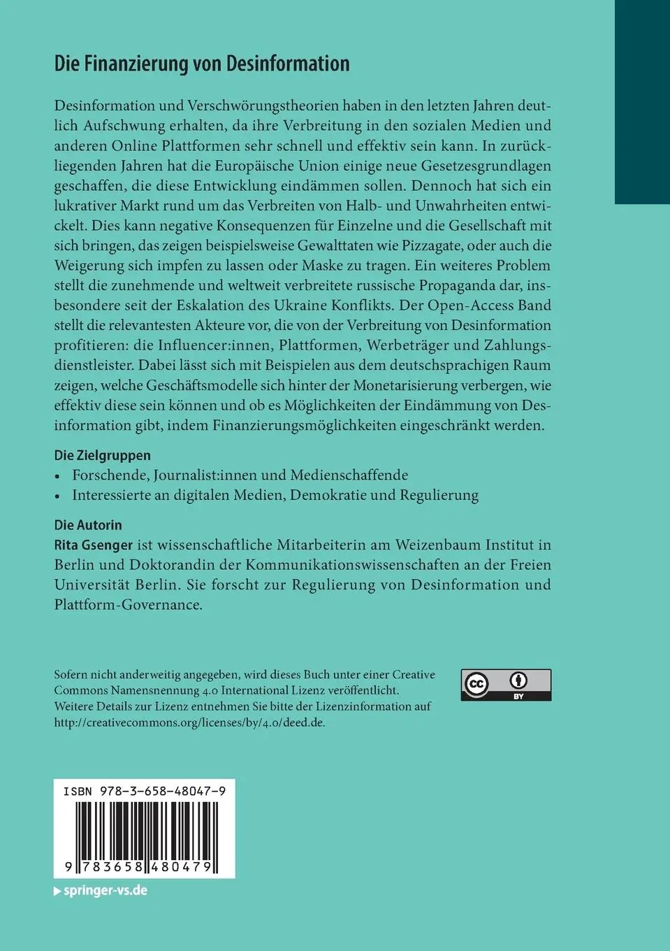 Rückseite: 9783658480479 | Die Finanzierung von Desinformation | Rita Gsenger | Taschenbuch | vii